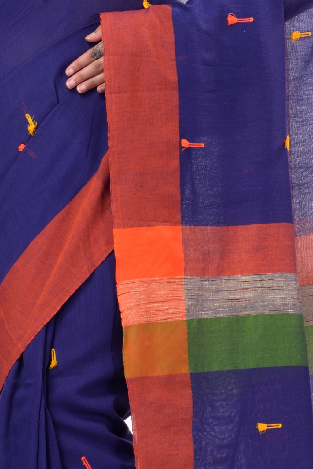 Blue Pure Cotton Clacial Desigined Hand Loom Saree (124)